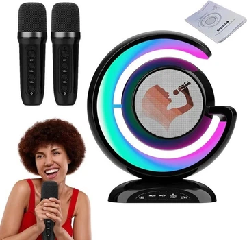 Музыкальная лампа ночник с Bluetooth колонкой, караоке система с двумя микрофонами, портативная аудиостанция с LED RGB подсветкой