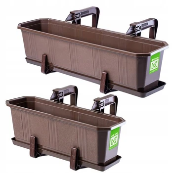 Zestaw skrzynek balkonowych KADAX Oste 60 cm + 40 cm z uchwytami i podstawkami Brązowy (K8217) (5903699475096)
