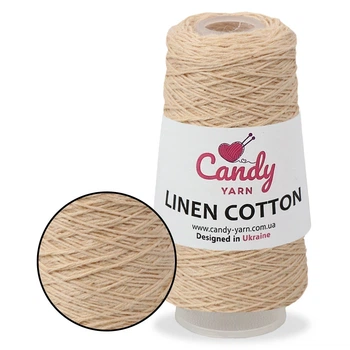 Candy-Yarn Linen Cotton, Бежевый крем №8 - пряжа в бобине 50 г / 400 м, лён с хлопком, тонкая летняя пряжа