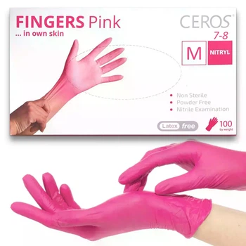 Рукавички нітрилові CEROS Fingers Pink М 100 штук