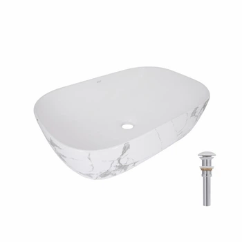 Раковина накладная Qtap Robin 600x390x150 мм, Marble, прямоугольная, с донным клапаном QTROB188MR49788