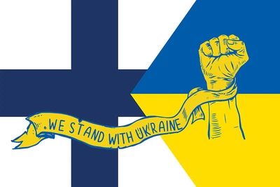 Флаг «Финляндия вместе с Украиной. Stand with Ukraine» 150х100 см PromoZP