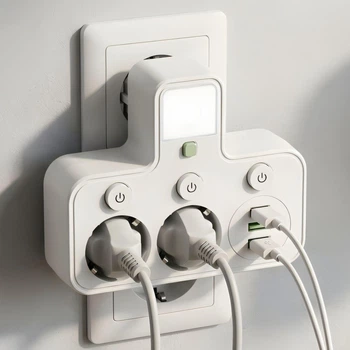 Мережевий розгалужувач J23 з LED-нічником, 2 розетки + USB + Type-C, білий (Ju-0257/МК)