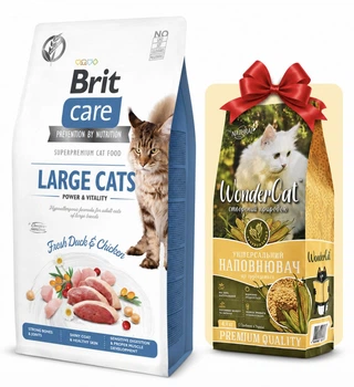 Сухий корм з качкою та куркою Brit Care Large Cats Бріт Каре для великих порід котів 2 кг + наповнювач в подарунок (8595602540914)