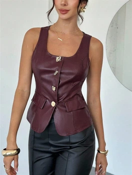 Топ из эко кожи Shein sz25061978128430693 S бордовый (100010019)
