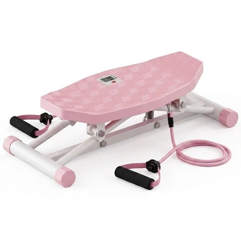 Міні-степпер для фітнесу RIAS TR-21 з еспандерами та дисплеєм Pink (3_08232)