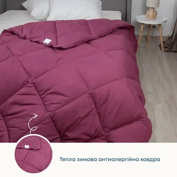 Ковдра півтораспальна 150×205 зимова особливо тепла FRIENDLY ALASKA бордова, 450 г/м² (1-00150_27799)