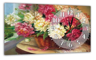 Картина на холсте MAKO Flowers Basket Window с часами 30×53 см бесшумный плавный ход кварцевый механизм 3053-075