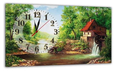 Картина на холсте MAKO Village Mill River с часами 30×53 см бесшумный плавный ход кварцевый механизм 3053-067