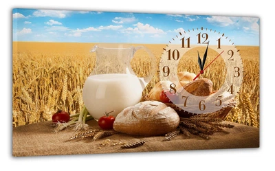 Картина на холсте MAKO Bread Milk Wheat Field с часами 30×53 см бесшумный плавный ход кварцевый механизм 3053-072