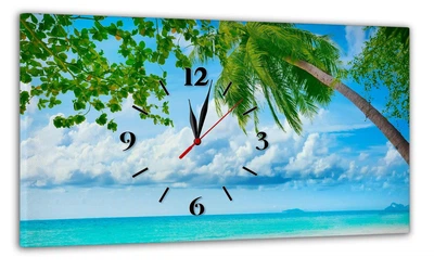 Картина на холсте MAKO Tropical Palm Sea с часами 30×53 см бесшумный плавный ход кварцевый механизм 3053-022