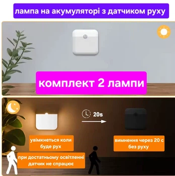 Акумуляторні лампи з датчиком руху на магніті комплект 2 шт