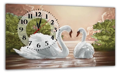 Картина на холсті MAKO Swans Love Sunset з годинником 30×53 см безшумний плавний хід кварцовий механізм 3053-025