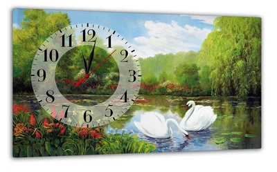 Картина на холсті MAKO Swans Lake Green з годинником 30×53 см безшумний плавний хід кварцовий механізм 3053-023