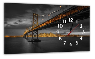 Картина на холсте MAKO Bridge Night Gold с часами 30×53 см бесшумный плавный ход кварцевый механизм 3053-041