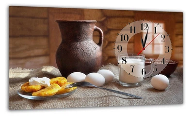 Картина на холсте MAKO Rustic Breakfast Still Life с часами 30×53 см бесшумный плавный ход кварцевый механизм 3053-062