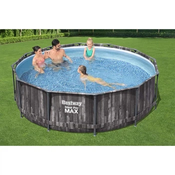 Каркасний басейн Bestway Wood Style 5614X 366х100 см для відпочинку в саду з картриджним фільтром та стремянкою басейни для дачі великий басейн надувний басейн із фільтром каркасні басейни для плавання