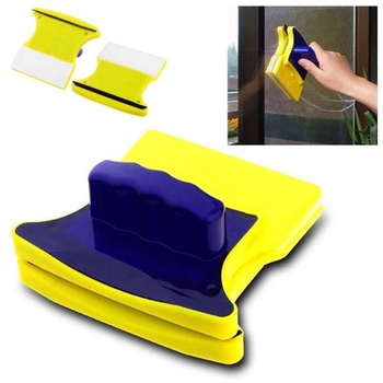 Магнитная щетка для мытья окон с двух сторон Magnetic Double side Cleaner 40мм со страховочным шнуром желто-синяя