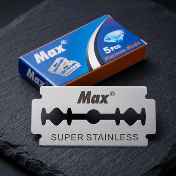 Леза для гоління Max Platinum Blade Super Stainless Steel, змінні двосторонні леза для безпечних бритв, 5 шт