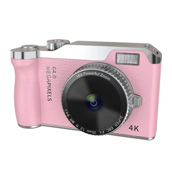 Цифровая ретро-камера Y01 4K 64 МП с IPS экраном 2.4", 16X зумом, OTG и LED-подсветкой Pink