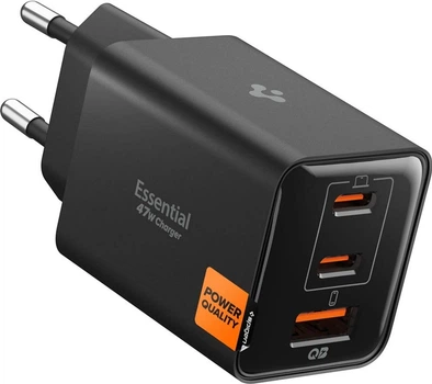 Мережевий зарядний пристрій Spigen Essential 47W Wall Charger 2хType-C + 1хType-A EE473EU Black (ACH09465)