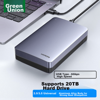 Внешний корпус для жесткого диска UGREEN USB3.1, совместимый с 2,5/3,5-дюймовыми SSD и HDD, интерфейс SATA, подходит для ноутбуков и компьютеров [6 Гбит/с]