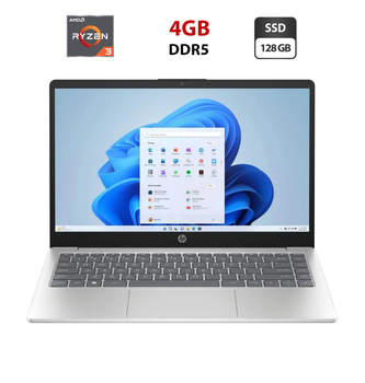 Ультрабук HP 14-em033nr / 14" (1366x768) TN / AMD Ryzen 3 7320U (4 (8) ядра по 2.4 - 4.1 GHz) / 4 GB DDR5 / 128 GB SSD M.2 / AMD Radeon 610M Graphics / WebCam / Windows 11 б/у