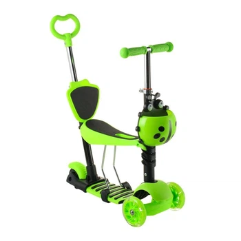 Дитячий самокат Scooter 5в1 триколісний з сидінням батьківською ручкою та кошиком трансформер 1-8 років T-подібне кермо міцний метал + пластик регульований руль і сидіння зелений