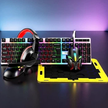 Набор игровой T-Wolf TF240 4 в 1 клавиатура мышь наушники коврик LED