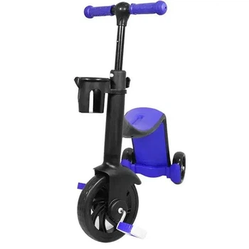 Синий Детский самокат трансформер биговол с корзиной Best Scooter 3 в 1 scooter313