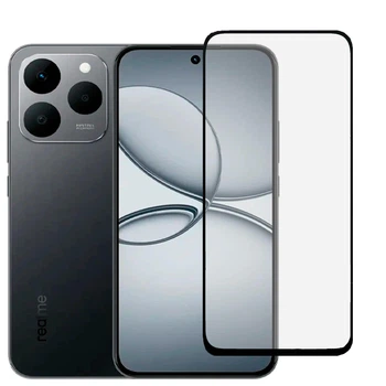 Защитное стекло для телефона Realme 15T 5G противоударное на весь экран прозрачное с черной рамкой