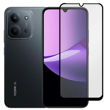 Защитное стекло для телефона Xiaomi Redmi 15C 4G противоударное на весь экран прозрачное с черной рамкой