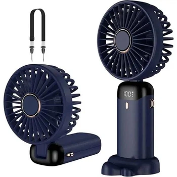 Портативний вентилятор Mini fan XL-880 діаметр 9 см з підставкою для телефону та дисплеєм Синій