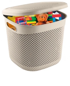 Кошик DROP квадратний з кришкою 36л крем 116903 Uscan Plastic