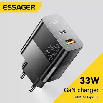 Зарядное устройство для Essager 33W GaN PD два порта USB-Type-C+USB-A быстрая зарядка Power Delivery 3.0+ Quick Charge 3.0 ES-CD29 Black