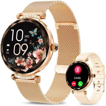 Смарт-часы женские Smart Watch Gold с AMOLED экраном с Bluetooth звонками тонометром пульсометром кислородом крови и 2 ремешками
