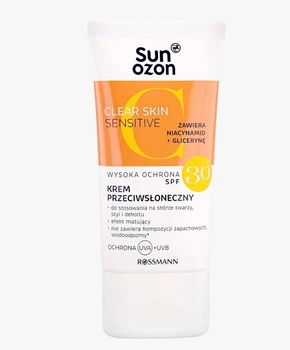 Матирующий солнцезащитный крем с ниацинамидом Sunozon clear skin sensitive SPF 30, 50 мл