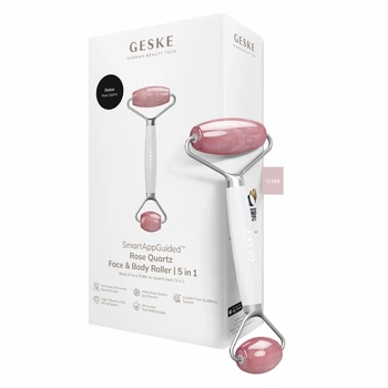 Роллер-массажер для лица и тела с розовым кварцем GESKE SmartAppGuided Rose Quartz Face & Body Roller 5в1 жемчужный