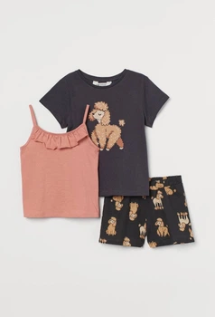 Дитячий літній комплект (футболка + шорти + топ) для дівчинки H&M 122-128 см Різнобарвний (250122061A)