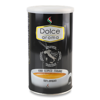 Кава мелена Dolce Aroma 100% Арабіка 250 г у жерстяній банці (Італія)