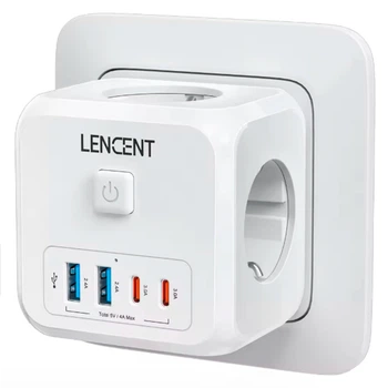 Сетевой адаптер Lencent PA037EU-2A2C тройник с функцией быстрой зарядки Белый (1013-474-00)