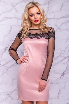 Жіноча атласна сукня з мереживом у напівприталеному фасоні Seventeen XXL Персиковий (2000000114002)
