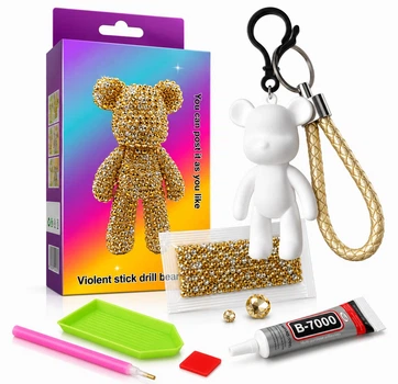 Алмазна мозаїка ColorArt брелок ведмедик золотий 5D 8см