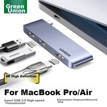 Розширювальна док-станція UGREEN Type-C, конвертер USB-C на HDMI високої чіткості 4K для дзеркального відображення екрана, багатопортовий концентратор, док-станція розширення з прямим підключенням, підходить для ноутбуків та планшетів Apple MacBook