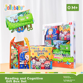 Детская тканевая книжка Jollybaby для раннего развития, от 0 до 18 месяцев, игрушка для жевания, износостойкая, 3D, для чтения, когнитивных тренировок, подарочная коробка.