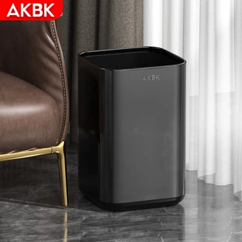 Сміттєвий бак AKBK з нержавіючої сталі, 15 л, чорний, для дому, вітальні, кухні, ванної кімнати, світлого готелю класу люкс, офісу, великої квадратної форми