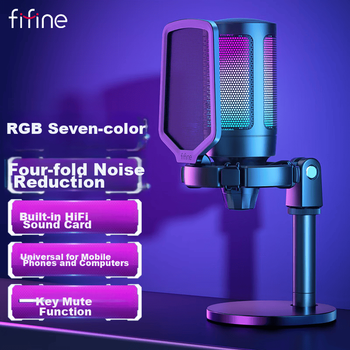 Микрофон FIFINE A6 USB конденсаторный RGB для стримов и записи черный