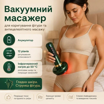Аккумуляторный вакуумный массажер с ИК нагревом и регулировкой AND 1007 Зеленый