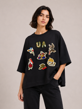 Женский свитшот oversize "Кобзар" с вышивкой и боковыми карманами Modna KAZKA MKNK5678 - Чорний, 46/48