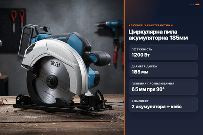 Циркулярная пила аккумуляторная 185мм 1200Вт бесщеточная с 2 аккумуляторами 96В в кейсе